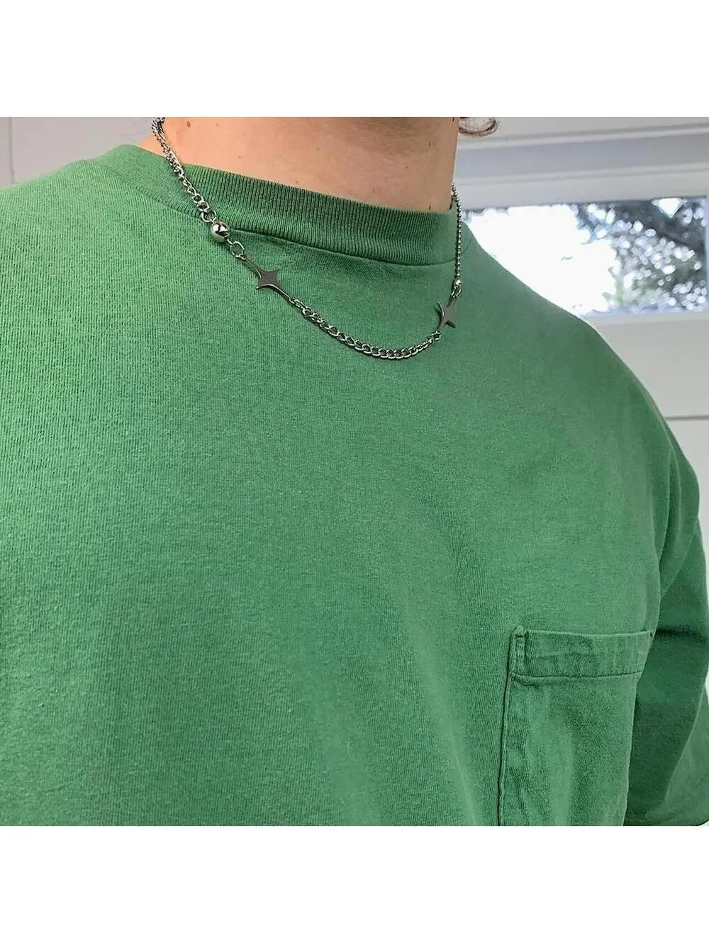 Cyber Y2k silver double start opium cyber punk style necklace. Cool design.